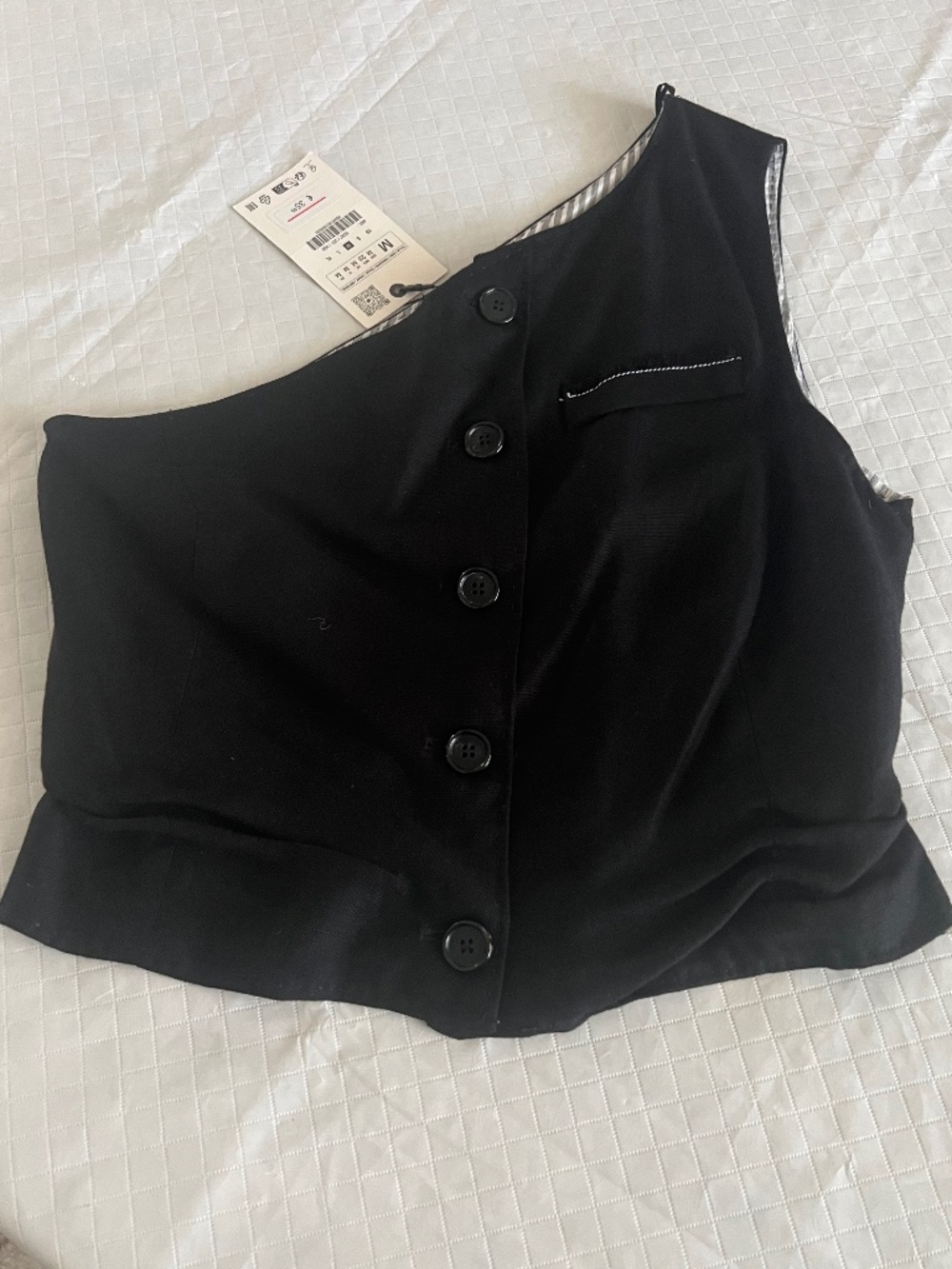 Zara Tailored Asymmetric One Shoulder Button-Front Vest, Black, Cotton